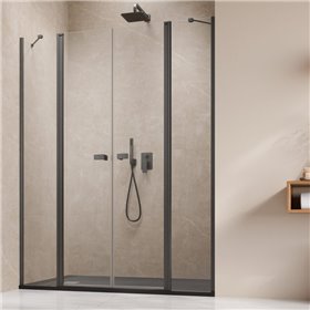 Vixor Vesa 6 DG2 Drzwi prysznicowe wahadłowe dwuczęściowe gunmetal szczotkowany (drzwi 103 cm + ścianki 67 cm) (N09-06030-92-01+