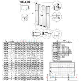 Vixor Vesa 6 DG2 Drzwi prysznicowe wahadłowe dwuczęściowe nikiel szczotkowany (drzwi 93 cm + ścianki 97 cm) (N09-06930-91-01+N09
