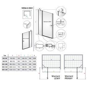 Vixor Vesa 6 DG1 Drzwi prysznicowe wahadłowe lewe miedź szczotkowana 100 cm (N09-01100-93-01L)