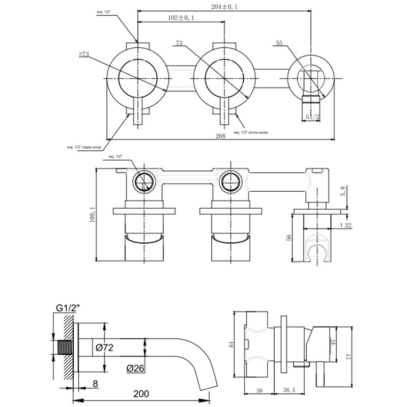 Kohlman Axel Brushed Nickel Zestaw wannowy (QW260ABN230)