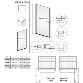 Vixor Vesa 6 DW1 Drzwi prysznicowe wahadłowe lewe złoty szczotkowany 100 cm (N09-00100-99-01L)