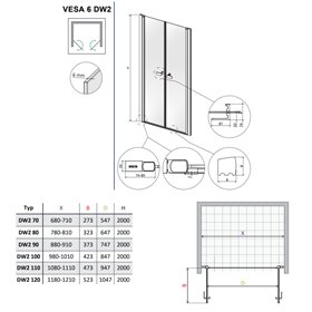 Vixor Vesa 6 DW1 Drzwi prysznicowe podwójne wahadłowe nikiel szczotkowany 90 cm (N09-05090-91-01)