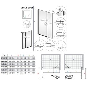 Vixor Vesa 6 DWG1 Drzwi prysznicowe wahadłowe prawe złoty błyszczący 140 cm (N09-02140-09-01R)