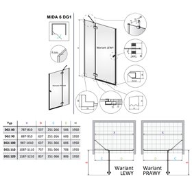 Vixor Mida 6 DG1 Drzwi prysznicowe otwierane na zewnątrz lewe czarny mat 100 cm (N12-01100-54-01L)