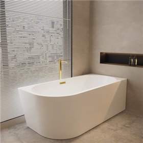 Balneo Avola Wanna wolnostojąca narożna prawa 150 x 75 cm biała akrylowa z przelewem i korkiem złoto lustrzanym (J0101050402-3)