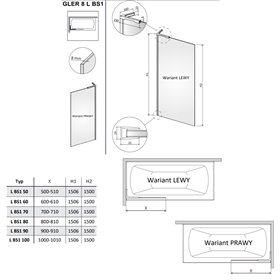 Vixor Gler BS1 Parawan nawannowy stały chrom prawy 90 cm (N07-94090-01-01R)