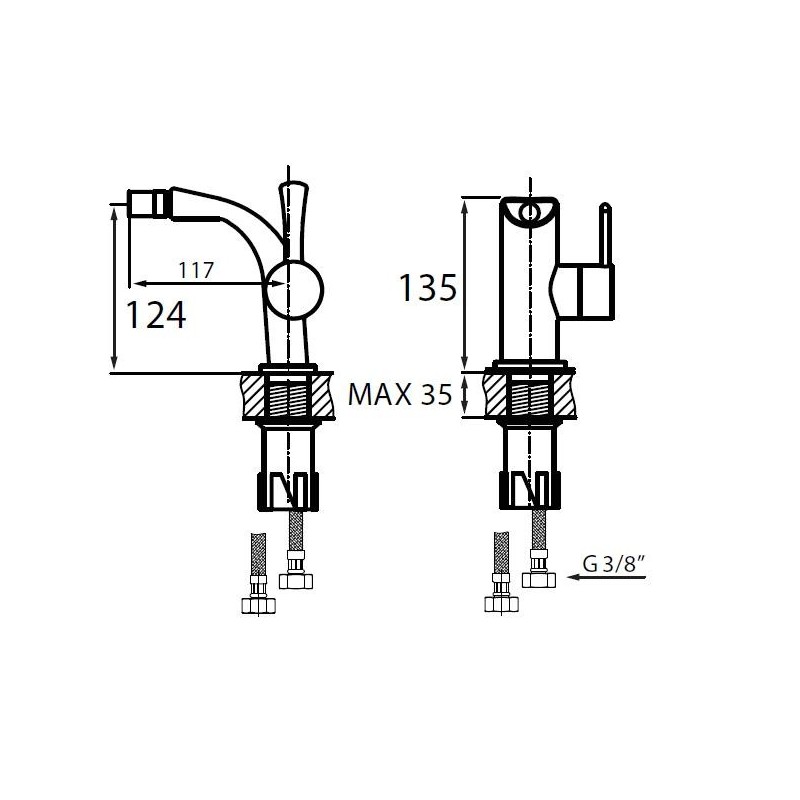 Vedo Cento Bateria bidetowa z korkiem click-clack Chrom (VBC1002/C/CH)