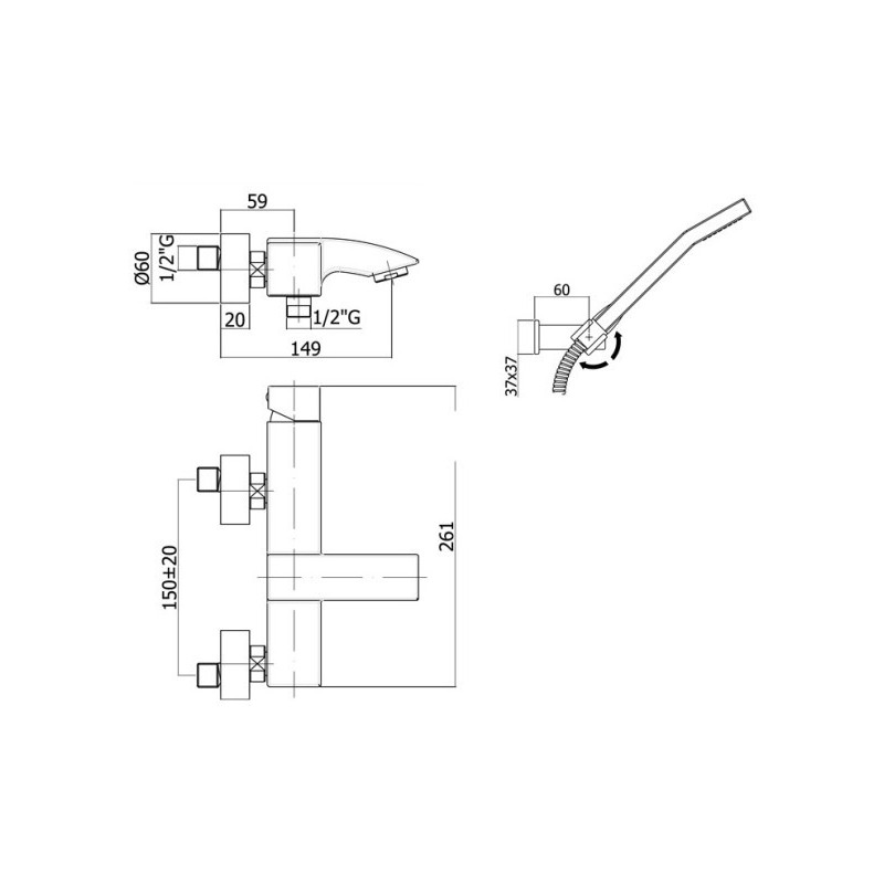 Paffoni Level Bateria wannowa ścienna (kompletna) LEC023CR