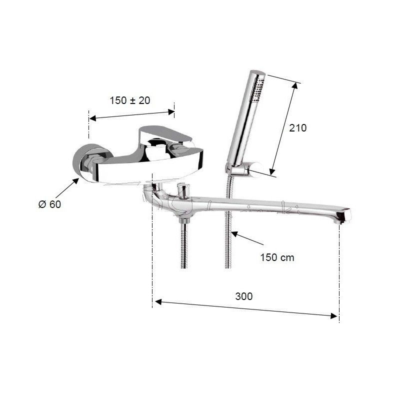 Daniel Omega Bateria wannowa ścienna z długą wylewką OM624CR