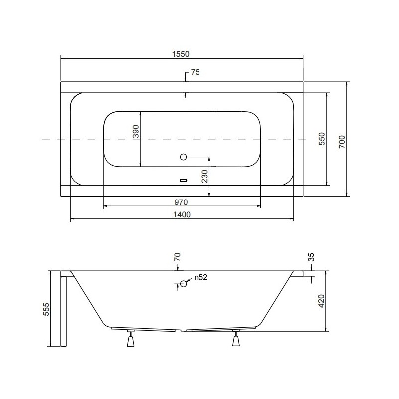 Besco Quadro Wanna Prostokątna 155x70