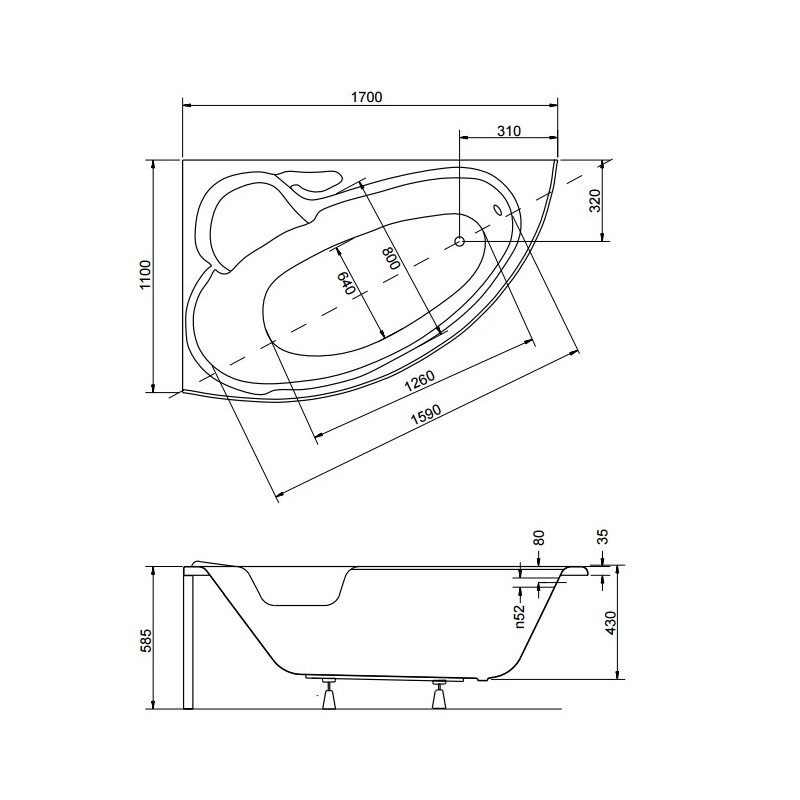 Besco Finezja Nova Wanna Asymetryczna Lewa 170x110