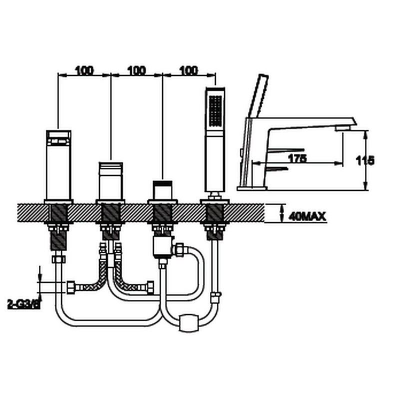Vedo Sette Bateria wannowa 4-otworowa Chrom (VBS7040/CH)