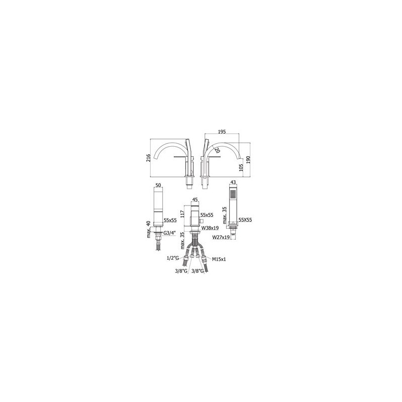 Paffoni Elle Bateria wannowa pionowa 3-otworowa EL040CR