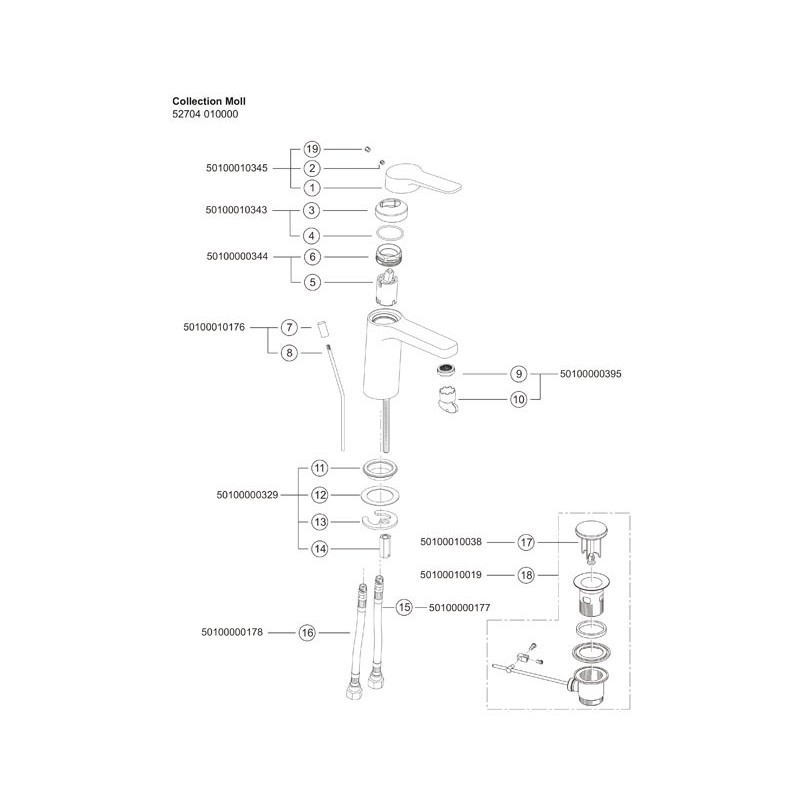 Keuco Collection Moll 52704010000 Bateria umywalkowa z korkiem