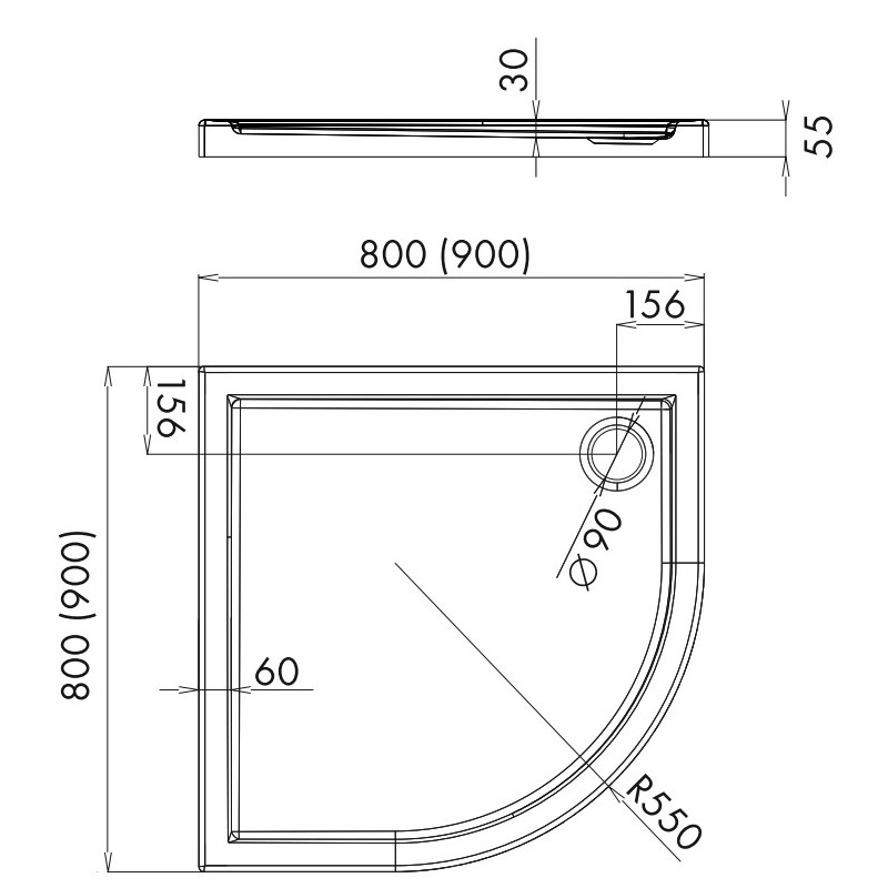 Alterna Brodzik akrylowy laminowany półokrągły 90x90 (ALTN-952598)