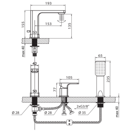 Vedo Mito Bateria wannowa 3-otworowa Chrom (VBM3030/CH)
