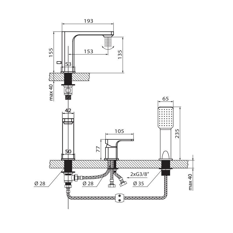Vedo Mito Bateria wannowa 3-otworowa Chrom (VBM3030/CH)