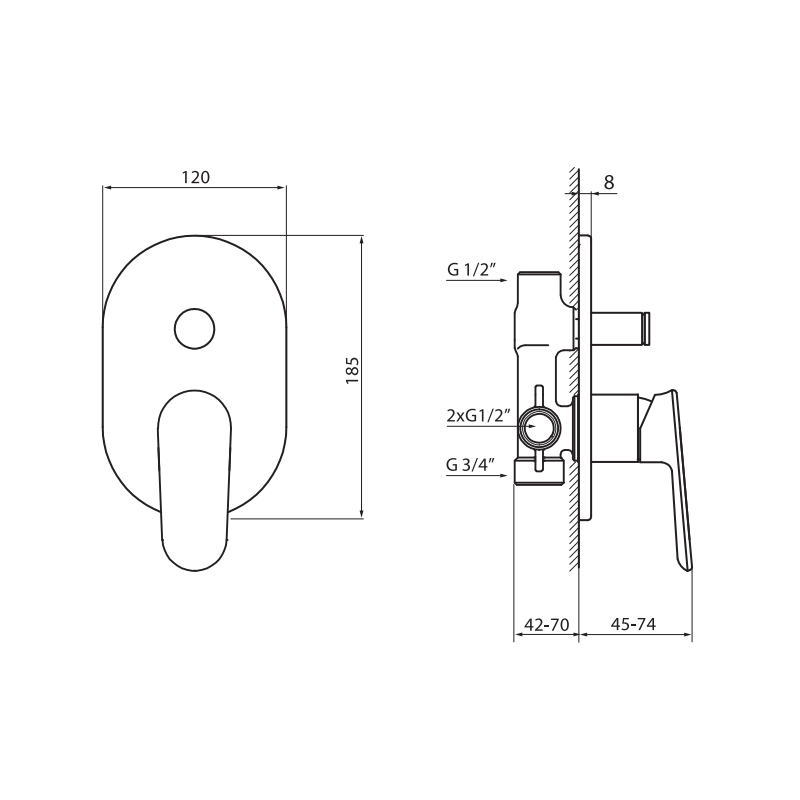 Vedo Otto Bateria prysznicowa podtynkowa Chrom (VBO8016/CH)