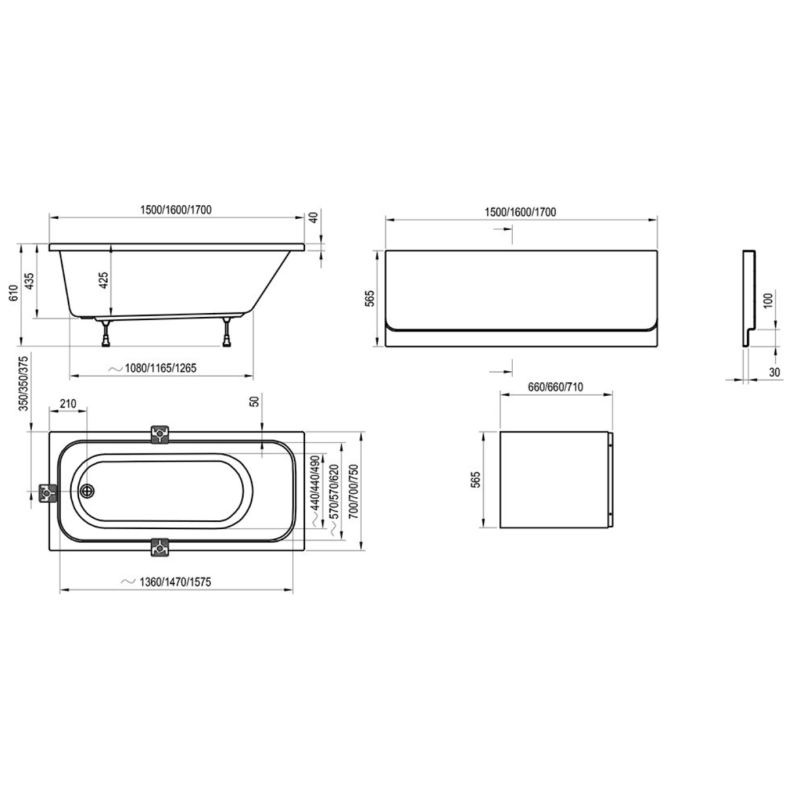Ravak Chrome 150x70 Wanna Prostokątna (C721000000+GPX2240015)