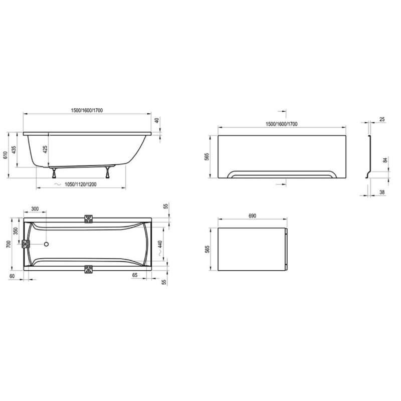 Ravak Classic 170x70 Wanna Prostokątna (C541000000+GPX2240015)