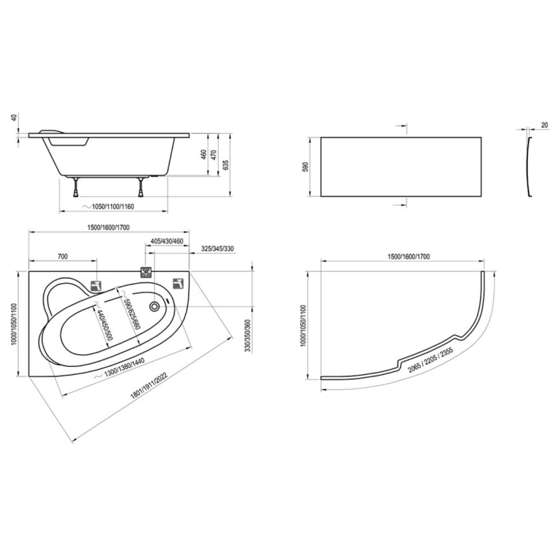 Ravak Asymmetric 150x100 L Wanna Asymetryczna (C441000000+GPX2240107)