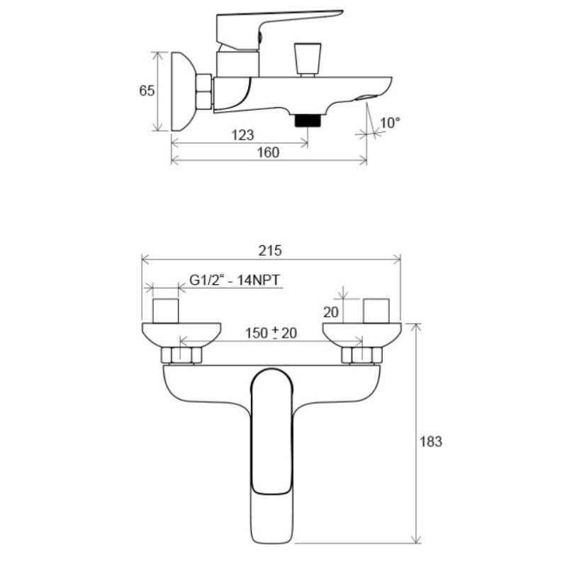 Ravak Classic Bateria wannowa naścienna 150mm CL 022.00/150 (X070083)