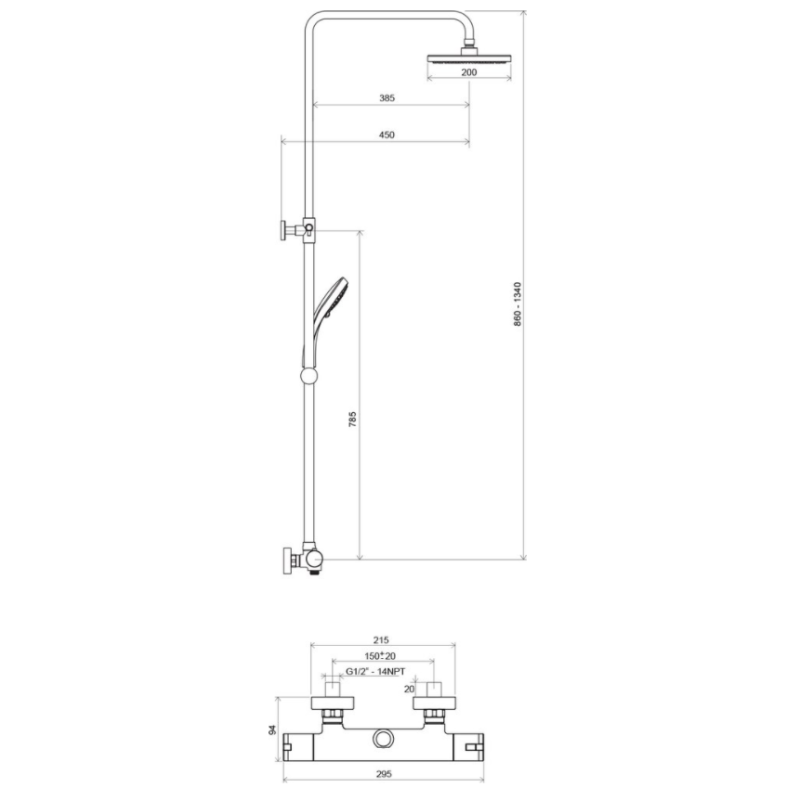 Ravak Termo Zestaw prysznicowy z baterią termostatyczną TE 091.00/150 (X070058)