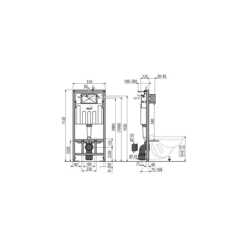 AlcaPlast AM101 Sadromodul 1120 (AM101/1120) Stelaż - spłuczka podtynkowa do suchej zabudowy
