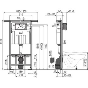 AlcaPlast AM102 Jadromodul 1120E (AM102/1120E) Stelaż - spłuczka podtynkowa do suchej zabudowy (z belką rozporową)
