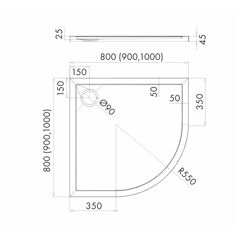 Schedpol Corrina New 3.4334 Brodzik akrylowy półokrągły 90x90