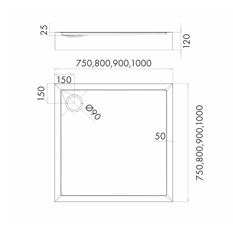 Schedpol Competia New 3.4686 Brodzik akrylowy kwadratowy 75x75