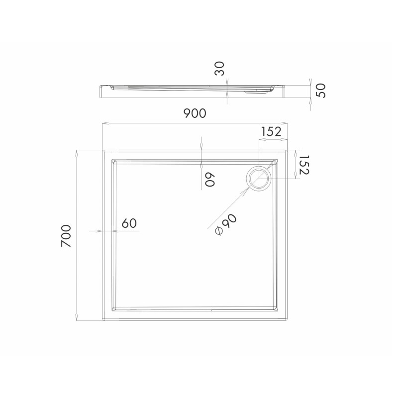 Schedpol Caspar 3.2254 Brodzik akrylowy prostokątny 70x90