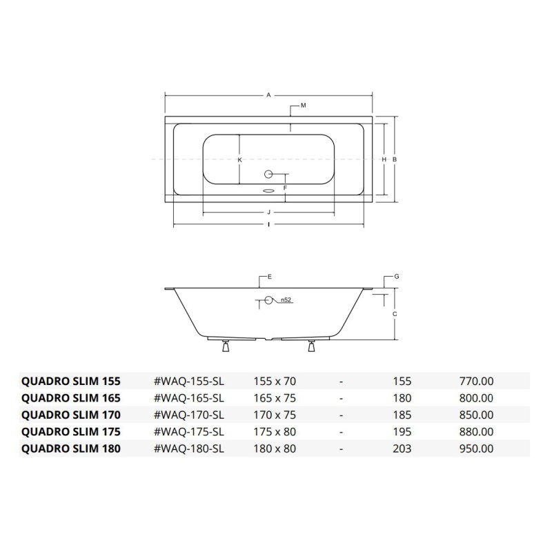 Besco Quadro Slim Wanna Prostokątna 170x75