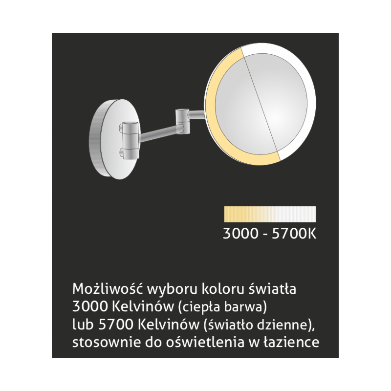Stella lusterko kosmetyczne powiększające 3x z podświetleniem led (barwa zimna/ciepła) chrom 22.00230