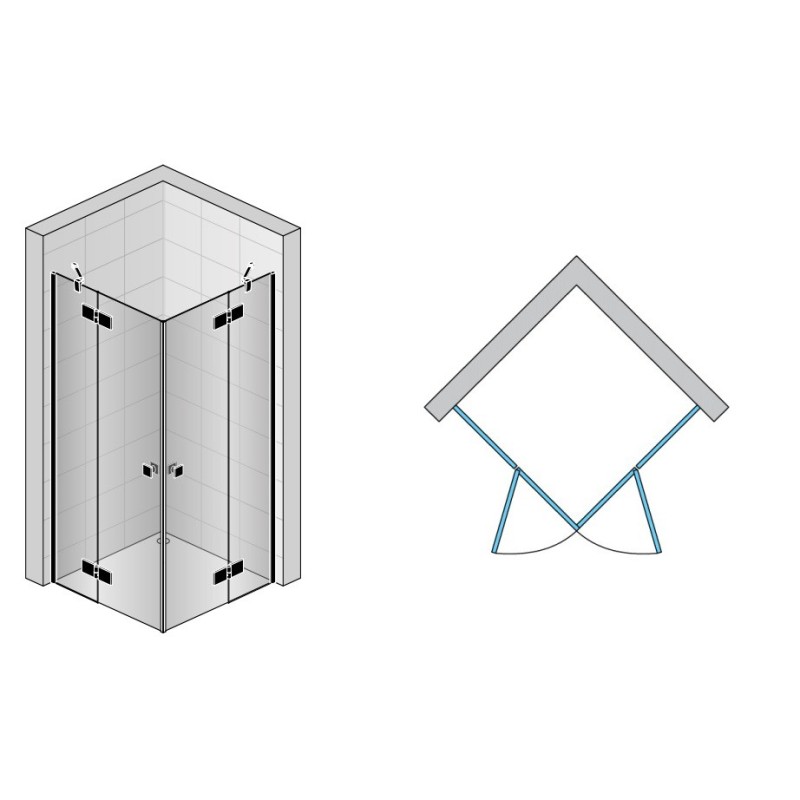SanSwiss Annea AN13 D+G Kabina Prysznicowa BLACK 80x80 cm Szkło Przezroczyste (AN13G08000607+AN13D08000607)