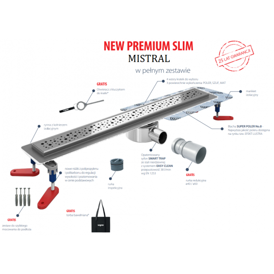 Wiper New Premium Slim Mistral 50 cm - Zestaw (Odpływ+Mankiet+Nóżki) 100.3385.01.050