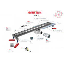 Wiper New Elite Slim Pure 50 cm - Zestaw (Odpływ+Mankiet+Nóżki)