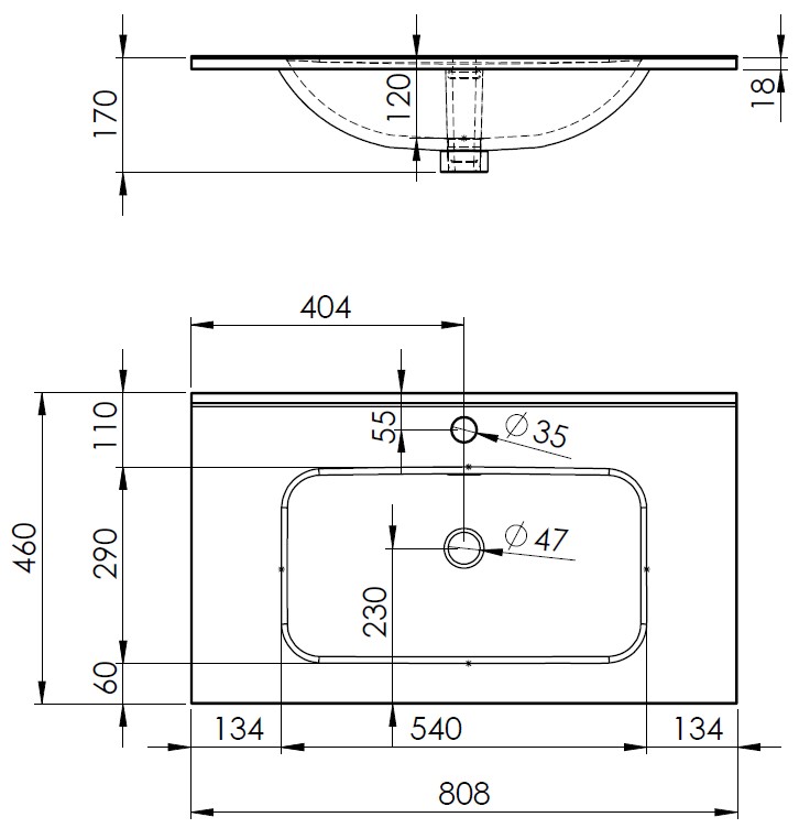rysunek techniczny umywalki