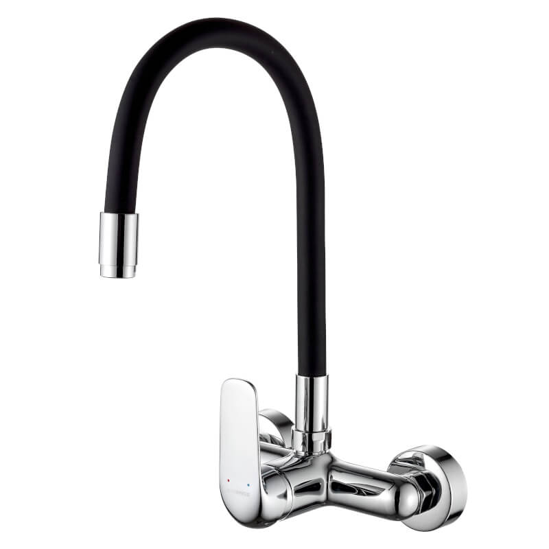 Kuchinox Elza Bateria Zlewozmywakowa Ścienna Z Elastyczną Wylewką Chrom/czarny (BKE 781D)