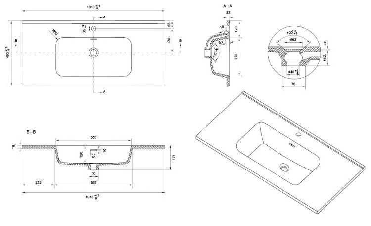Szafka podumywalkowa 100 cm rysunek techniczny