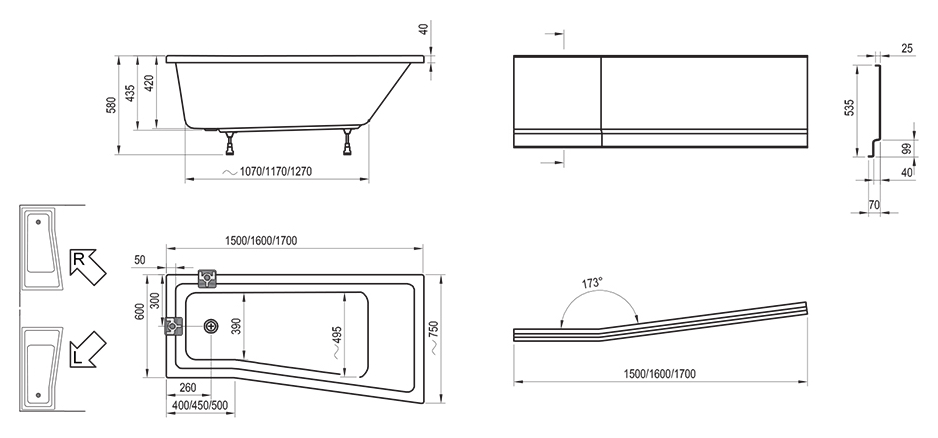 ravak wanna rysunek techniczny
