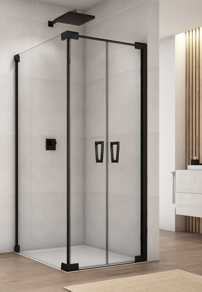 SanSwiss Cadura CA2C+CAT2 Kabina Prysznicowa Czarna 2D 80x80 cm Szkło Przezroczyste (CA2C0800607+CAT20800607)