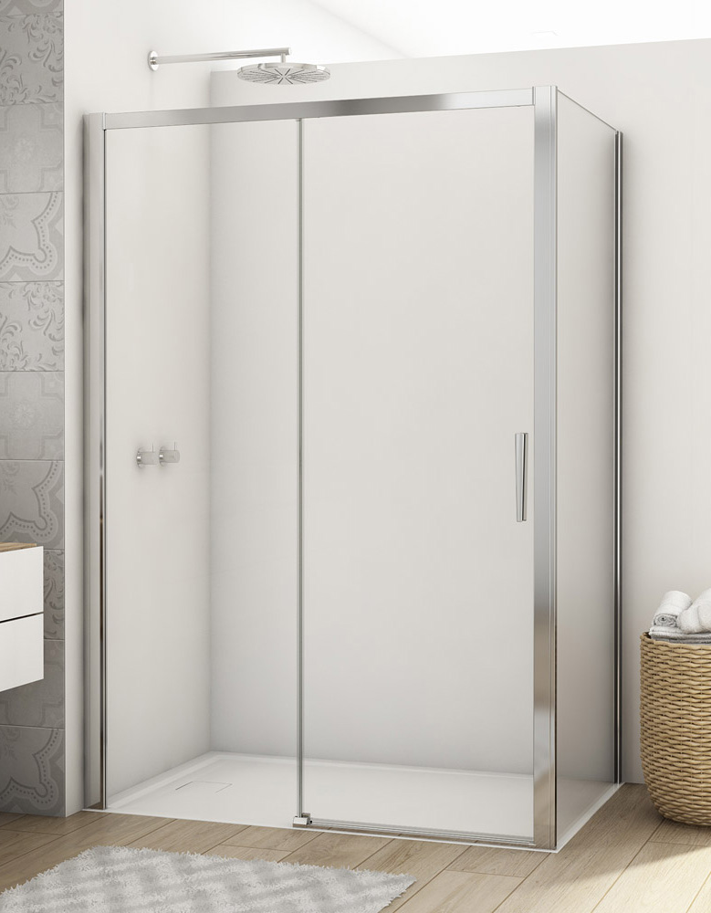 SanSwiss Divera D22S2B+D22F1 Kabina prysznicowa drzwi podwójne rozsuwane chrom 140x120x200 cm (D22S2B1405007 + D22F11205007)