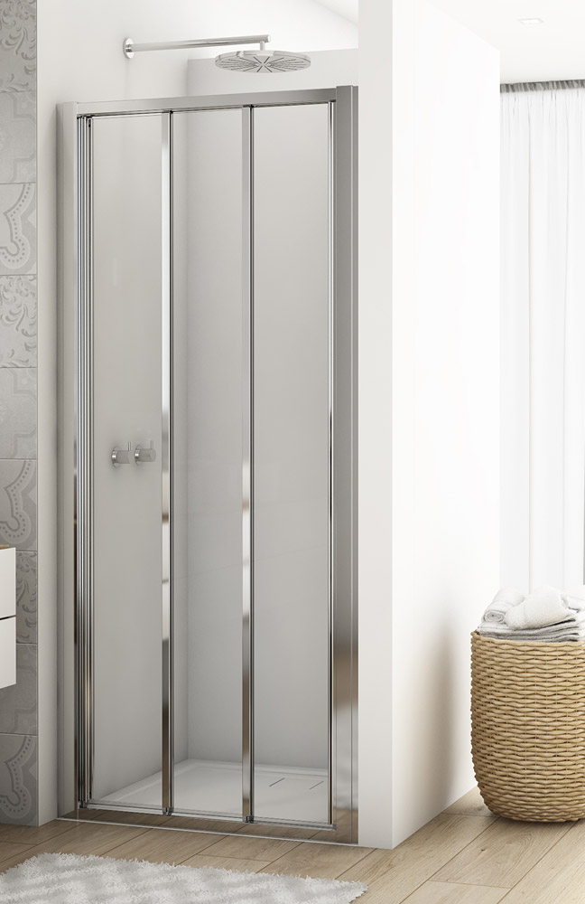 SanSwiss Divera D22S3 Drzwi przesuwne trzyczęściowe chrom 90x200 cm Szkło Czyste (D22S30905007)