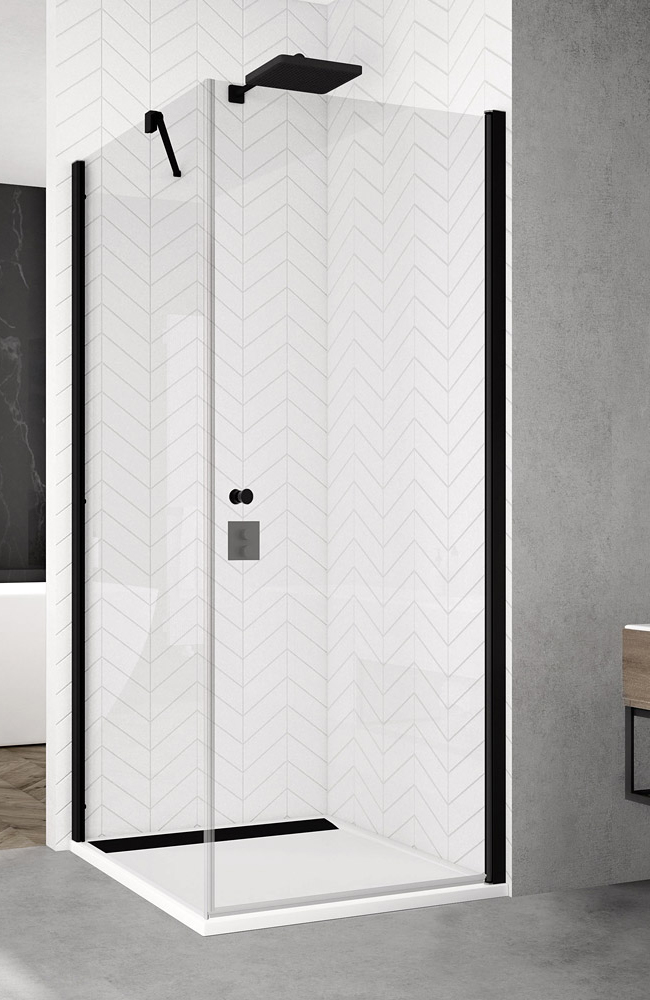 SanSwiss Solino SOL1+ SOLT1 Kabina prysznicowa 90x90x200 cm czarne, Szkło Czyste (SOL109000607 + SOLT109000607)