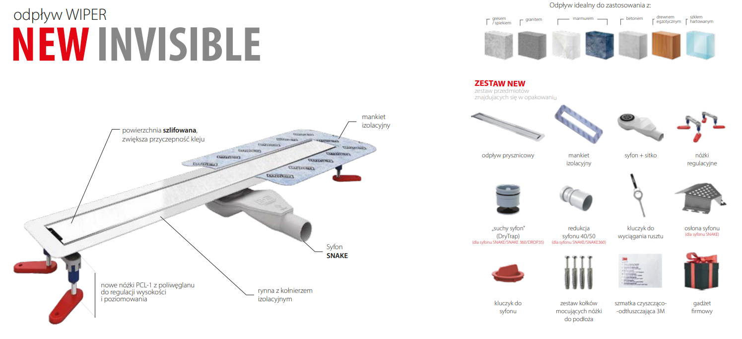 Wiper new elite - odpływ liniowy