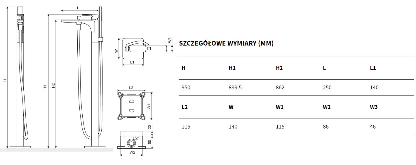 rys techniczny tabela