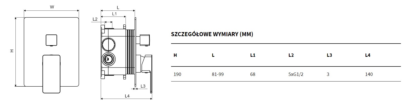 rys techniczny tabela