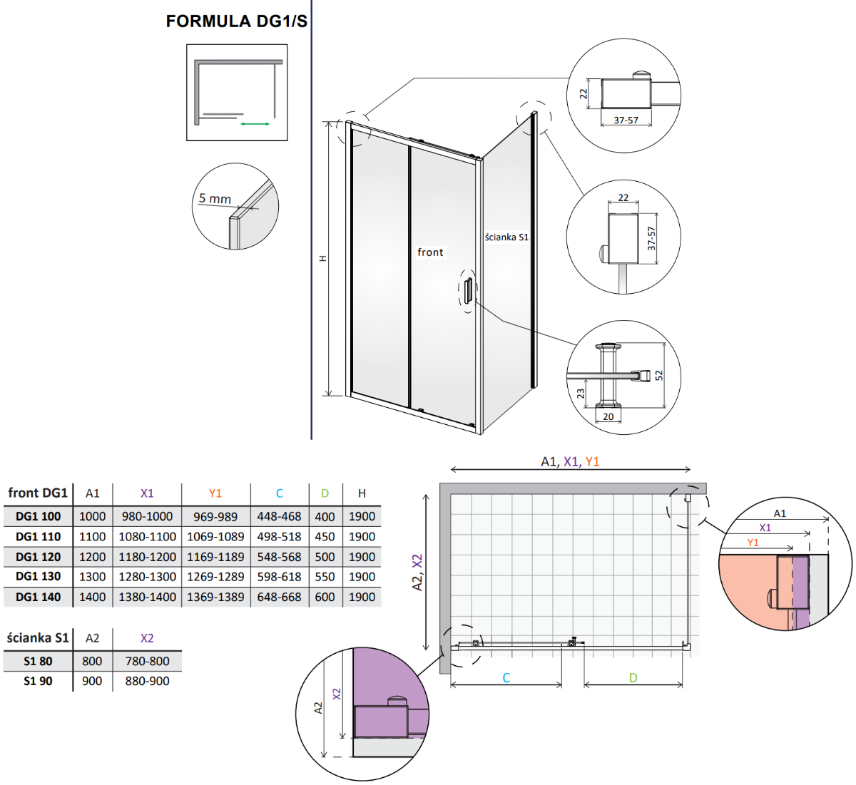 vixor formula kabina prysznicowa rysunek techniczny