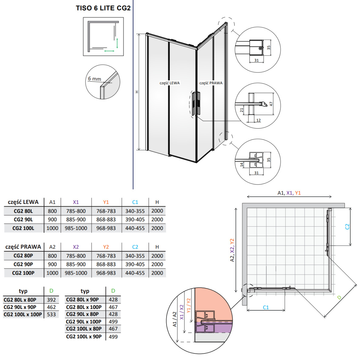 vixor tiso kabina prysznicowa rysunek techniczny